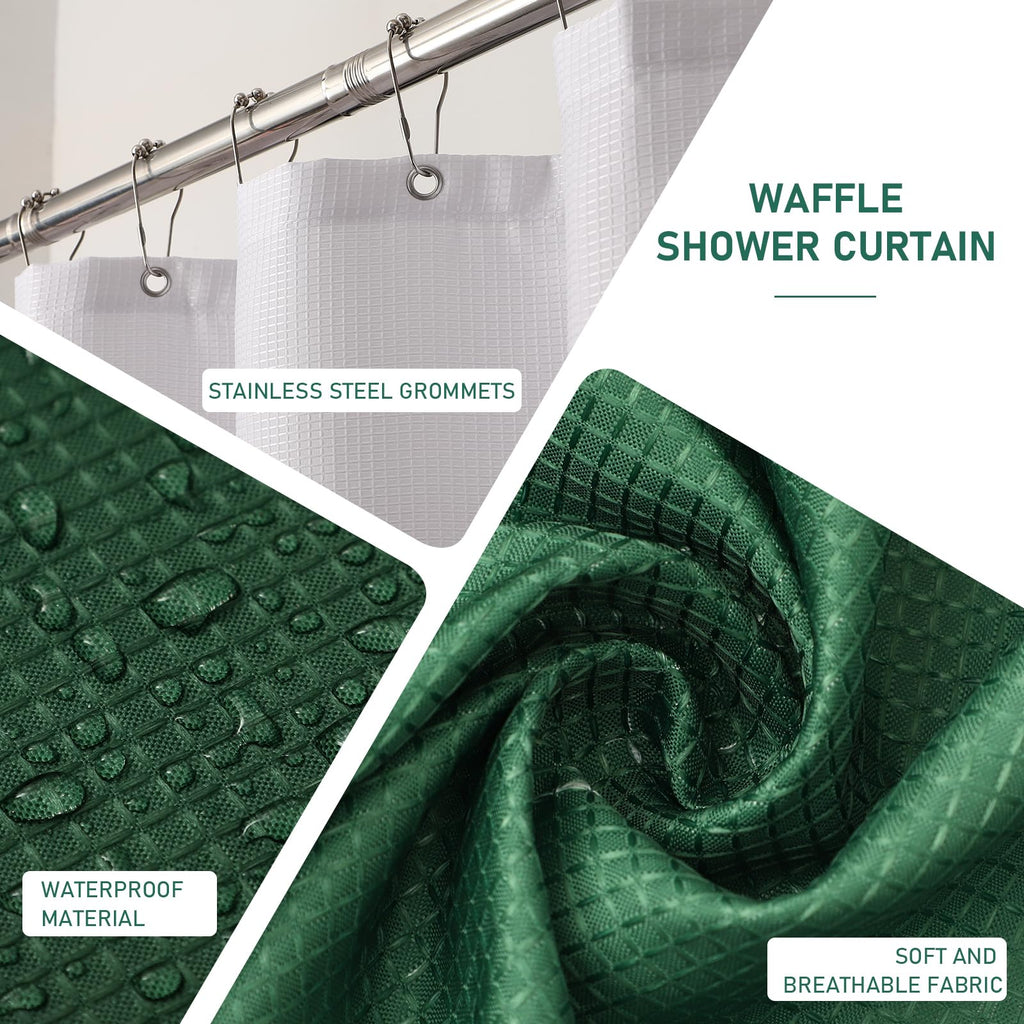 XLHOMO Dark Green Bathroom Accessories Set with Wicker Trash Can Shower Curtain and Rugs,Bathroom Sets Small Waste Basket Bathroom Trash Can for Bedroom Bathroom
