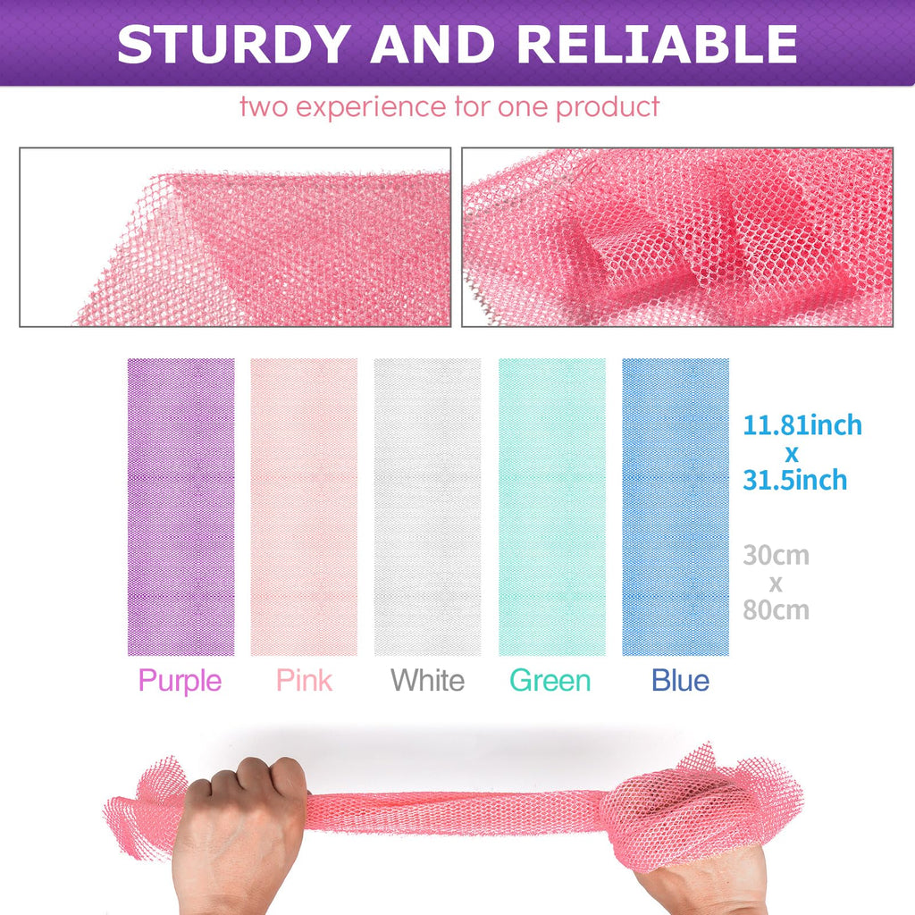5 Pieces African Bath Sponge African Net Long Net Bath Sponge Transform Your Shower Routine with African Bath Sponges for Exfoliated, Silky Smooth Skin (Purple, Pink, Green, Blue, White)