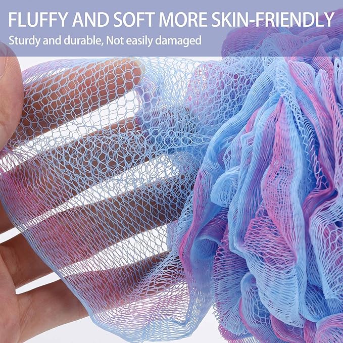 BTYMS 4Pcs Loofah Sponge 60g/pc Bath Puffs Shower Scrunchies Mesh Pouf for Shower