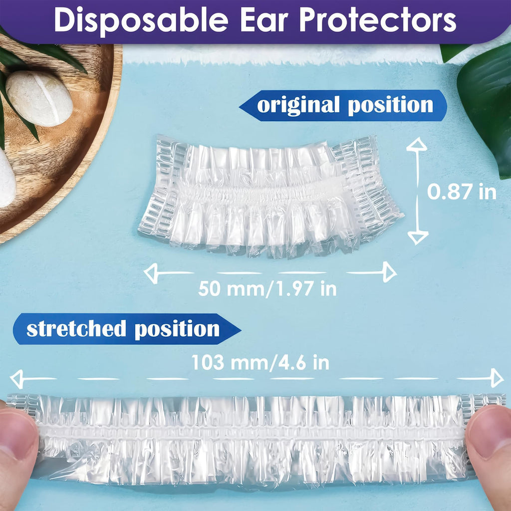 200 Pcs Disposable Ear Covers for Shower, Extends from 1.97" to 4.6"