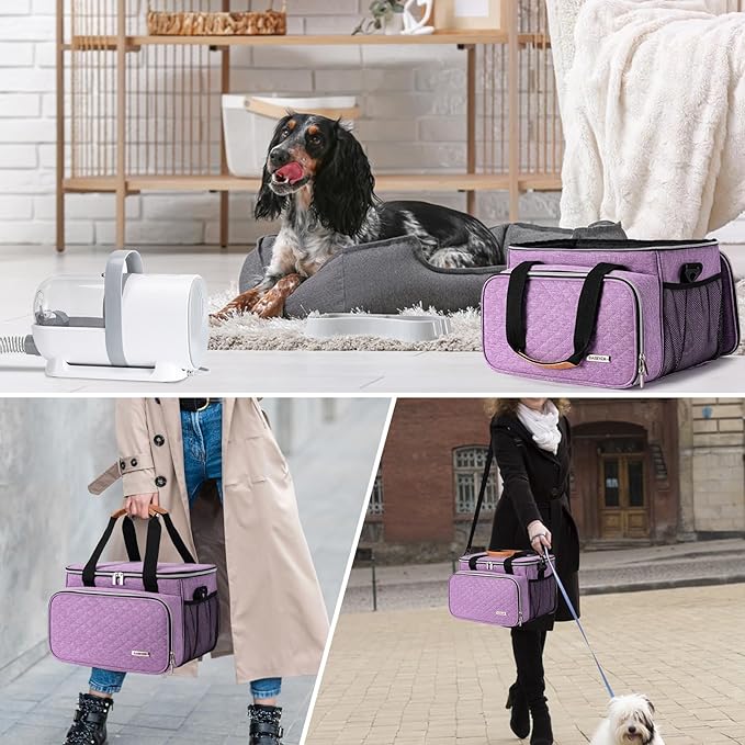 BABEYER Dog Grooming Vacuum Bag, Pet Grooming Kit Bag Perfect for Dog Hair Vacuum & Grooming Tool Kit Accessories- Purple