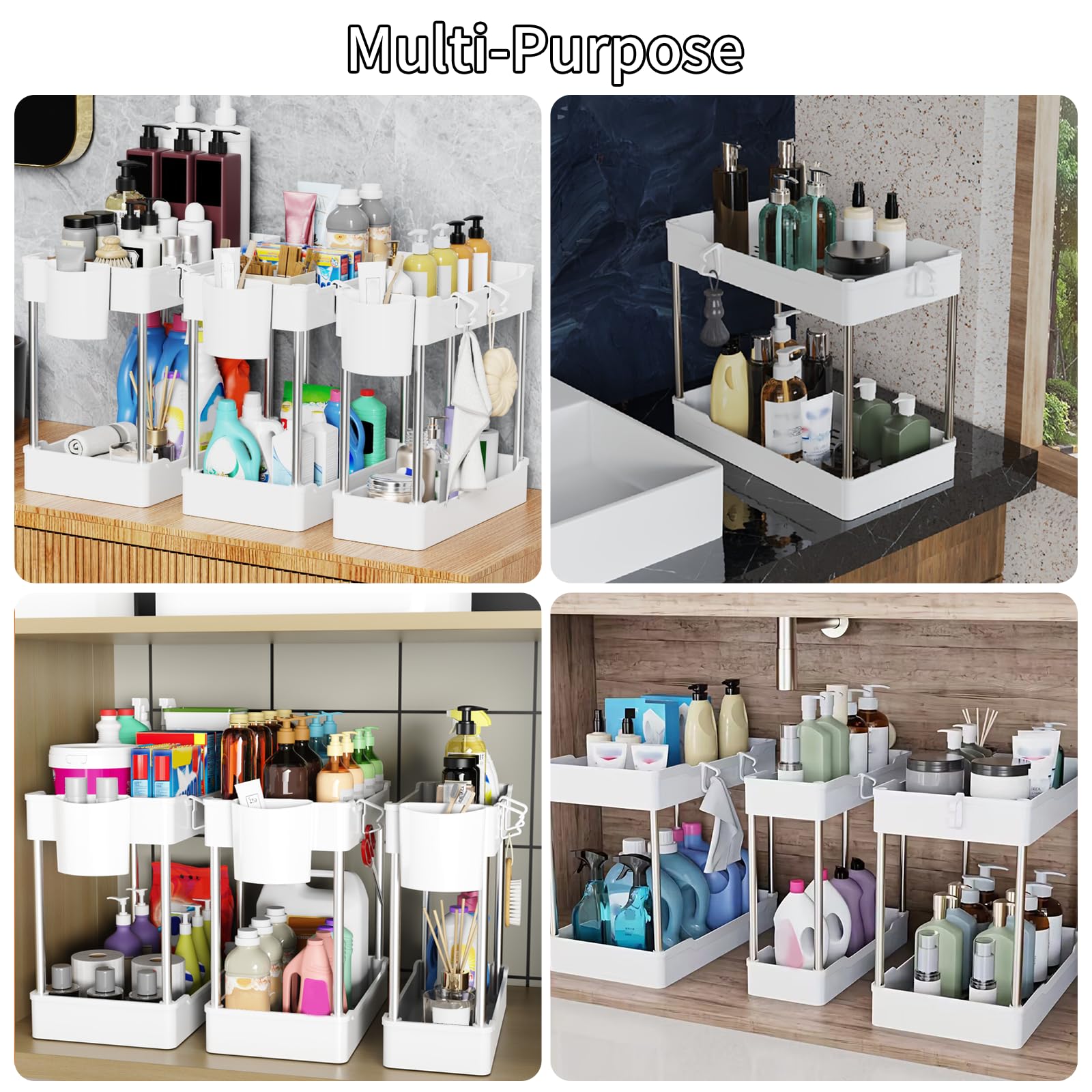 JYSMYWS 3 Pack Under Sink Organizer Bathroom and Storage Cabinet (White)