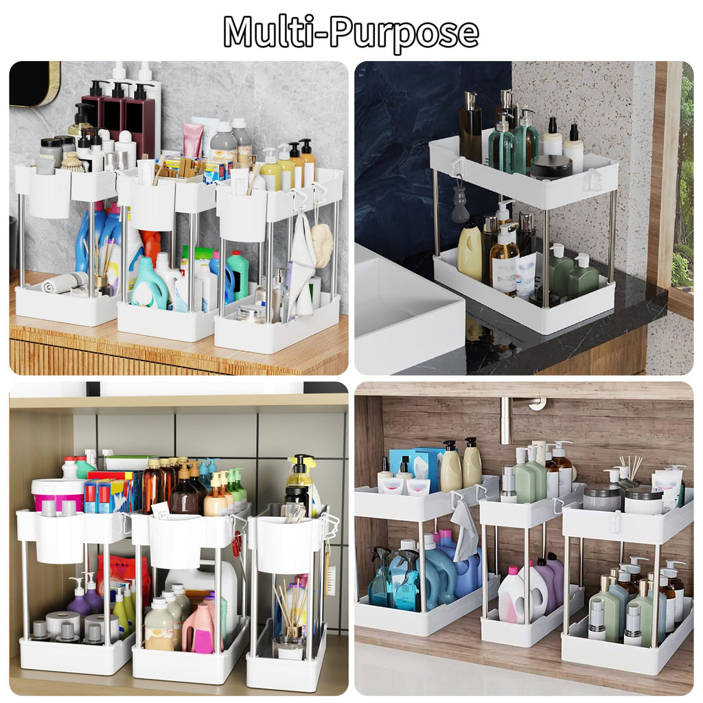 JYSMYWS 3 Pack Under Sink Organizer Bathroom and Storage Cabinet (White)
