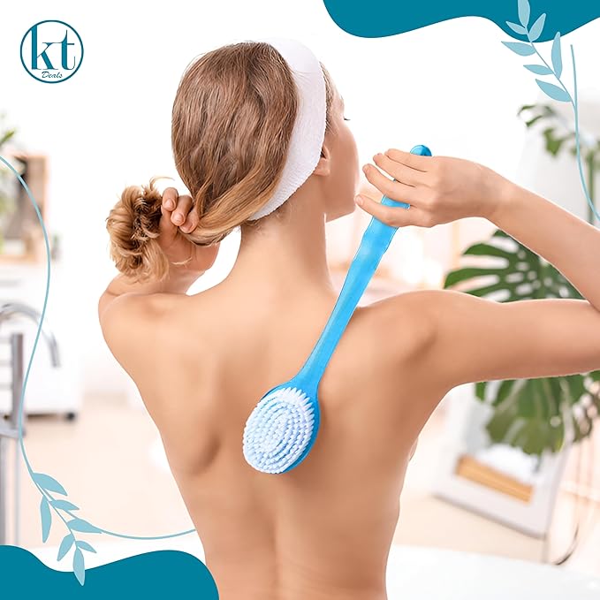 2 Pack Bath Body Brush Long Handle Back Shower Brush Exfoliating Back, Body, and Feet Scrubber Soft Nylon Bristles (Blue & Green)