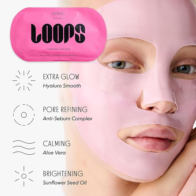 LOOPS DOUBLE TAKE - Glow Hydrogel Face Masks - Calms and Soothes Skin - Refine Pores and Smooth for a Flawless Face - Hydrating Skin Mask Face Mask Leaves You Refreshed and Loumonus, 5pc