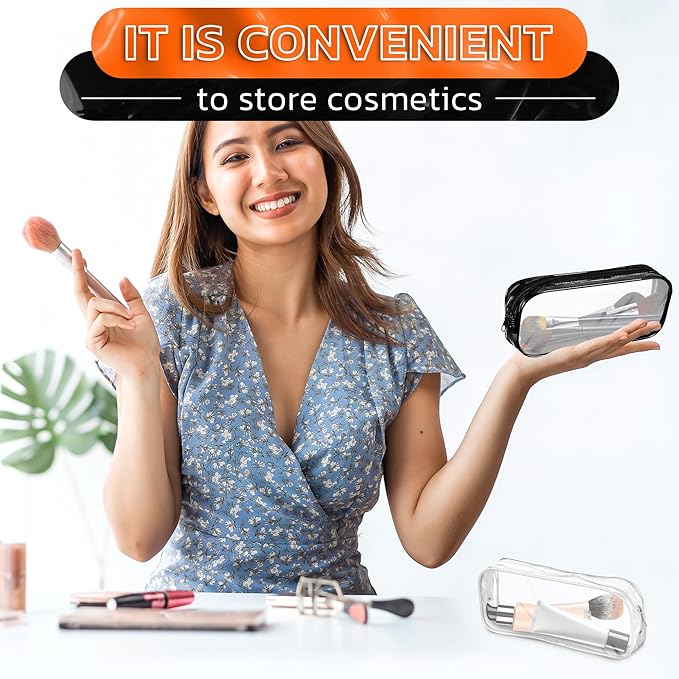 Small Makeup Bag for Purse 7.78" x 3.15" x 1.37" – 2 Pcs Clear Makeup Bags with Zipper – Waterproof Plastic Cosmetic Pouch, Compact Storage for Travel, Daily Organization, and On-the-Go Essentials