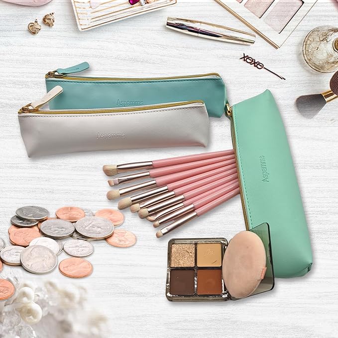 Aspamms 3PCS Small Makeup Bag for Purse, Mini Portable Cosmetic Bag for Women, Coin Purse Lipstick Cosmetic Accessories Leather Organizer, Small Travel Kit Storage Pouch