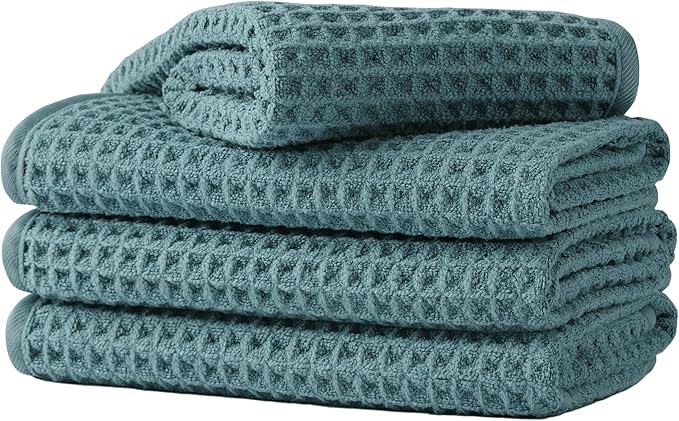 Microfiber Waffle Face Towels, 4 Pieces, Soft, Absorbent, Fast Drying, Lint Free 430 GSM (Green)