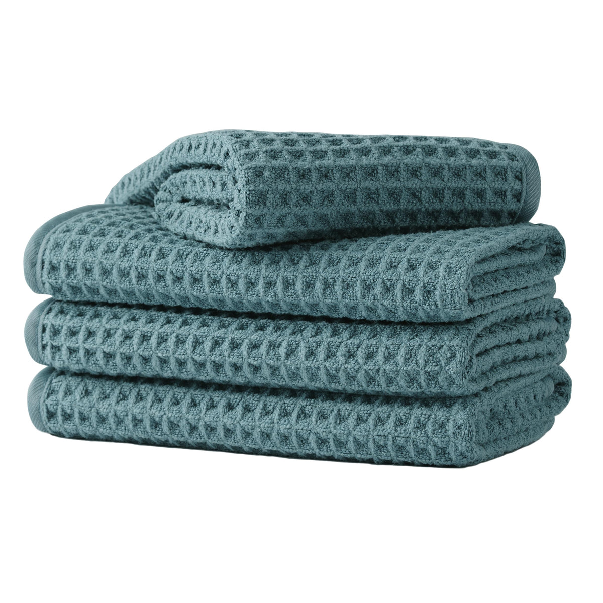 Microfiber Waffle Face Towels, 4 Pieces, Soft, Absorbent, Fast Drying, Lint Free 430 GSM (Turquoise)