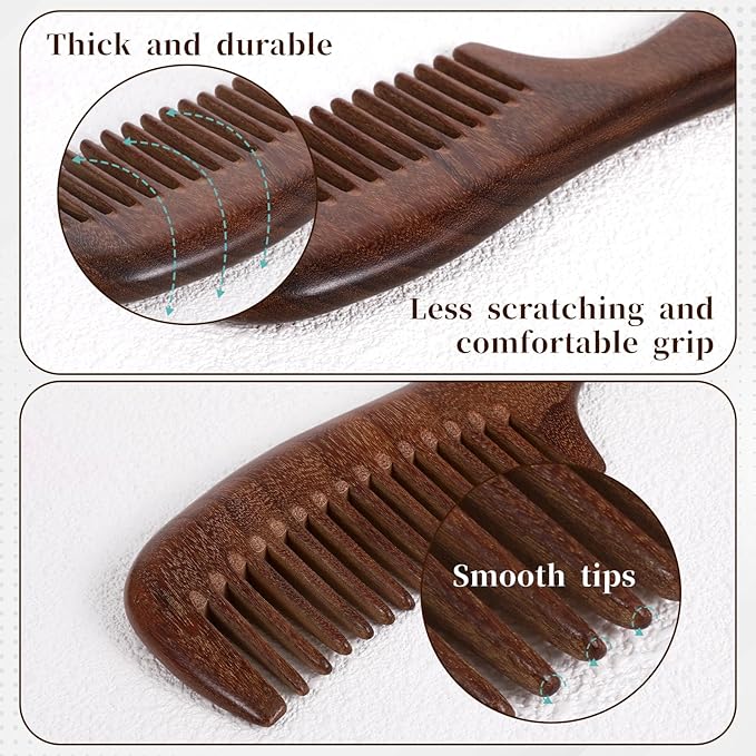2 Pcs Sandalwood Comb Set Handmade Wide Tooth Comb and Fine Tooth Comb Wooden Comb Anti-Static Wood Comb Green Sandalwood Detangling Comb Hair Combs for Women Men