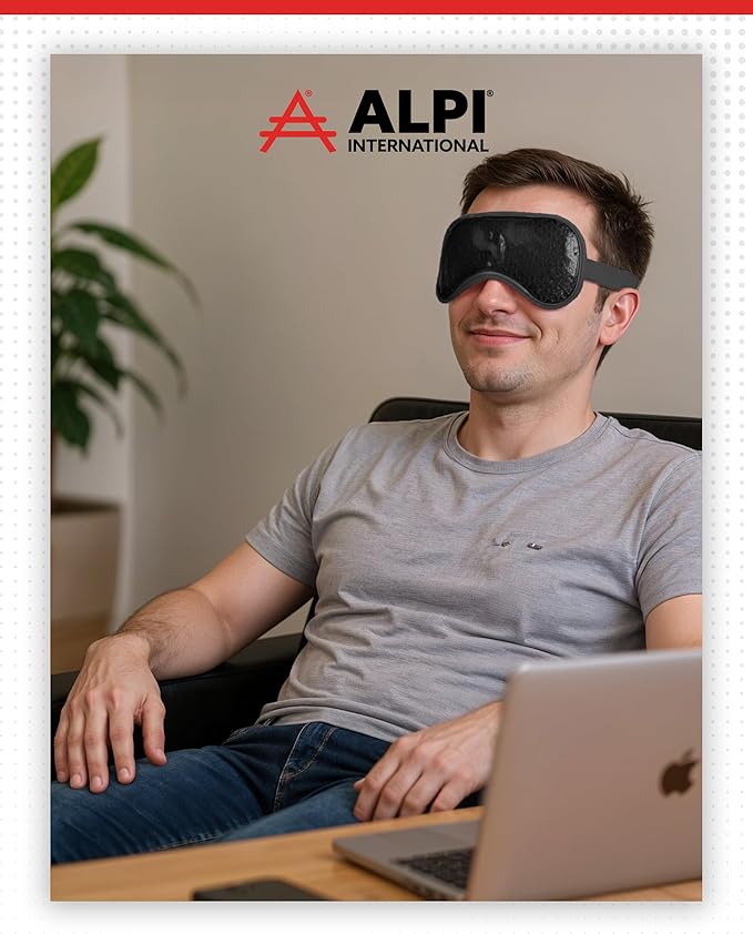 Alpi Plush Gel Beads Hot/Cold Eye Mask – Eye Masks for Dark Circles and Puffiness – Microwavable Plush Pack for Relaxation & Tension Comfort – Reusable Heated or Cooling Compress – Black, 8”x4”