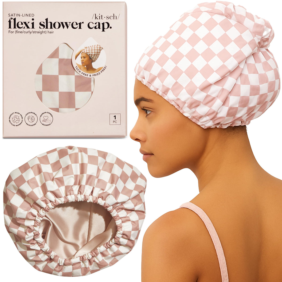 Kitsch Luxury Large Shower Cap for Women - Palm Leaves