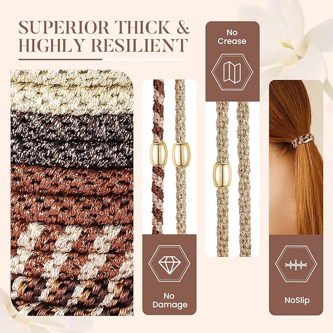 Hair Ties No Damage - 20PCS Ponytail Holders - Elastic Hair Ties for Thick Hair - Braided Hair Bands for Women Girls's Hair - Wood Grain