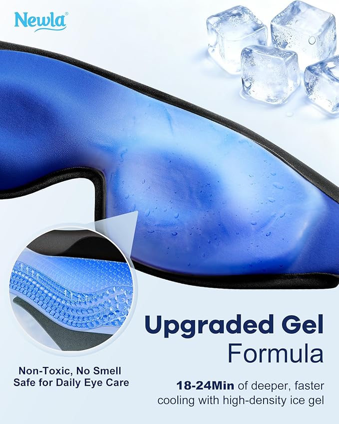 Cooling Gel Eye Mask for Puffy Eyes, Larger Full-Eye Cold Compress for Swelling, Ice-Cold Gel Therapy, Forehead & Upper Cheek Cooling Relief, Reusable Ice Pack for Eyes, FSA Eligible HSA, Black