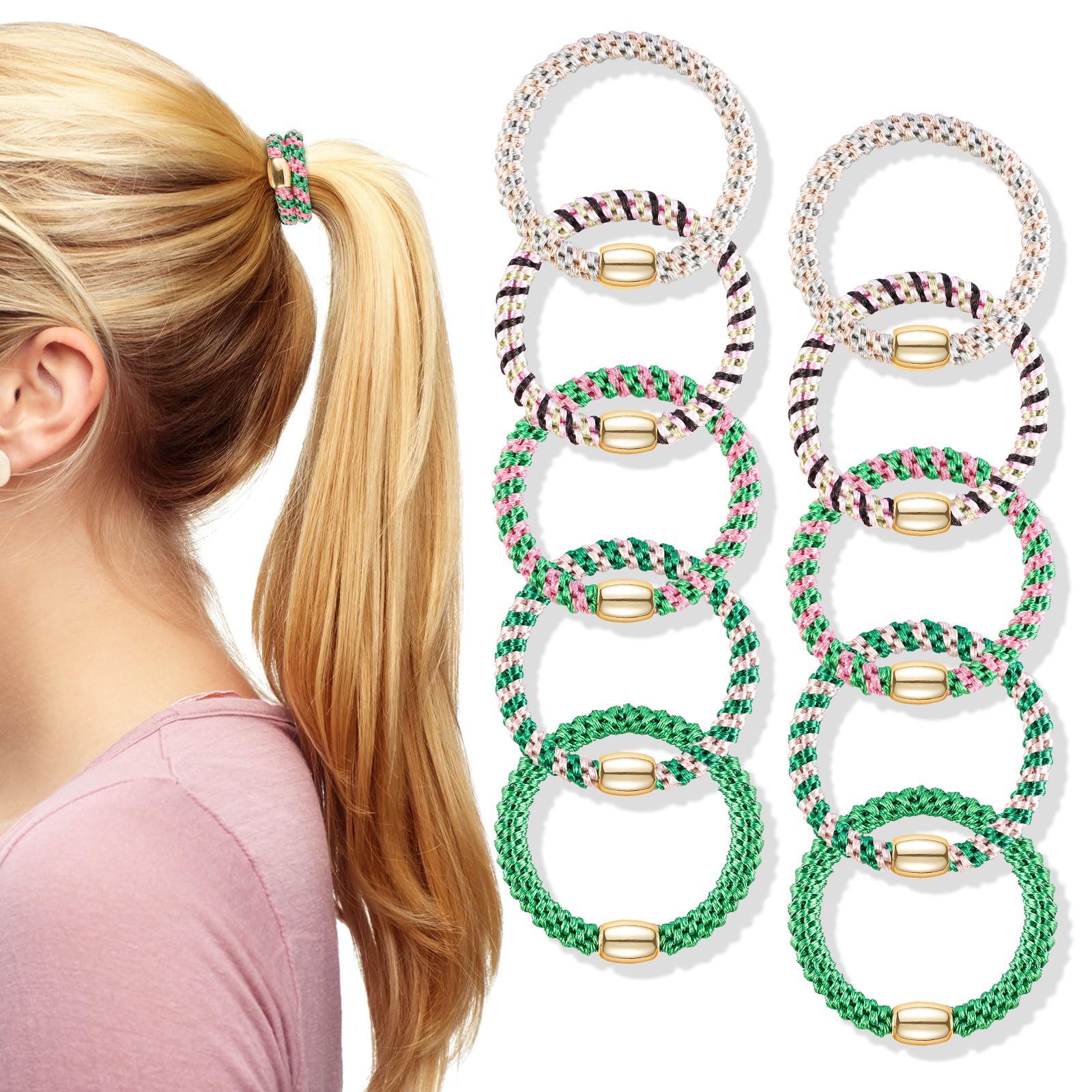 FORENEE 10Pcs Braided Hair Ties for Thick Hair - Green