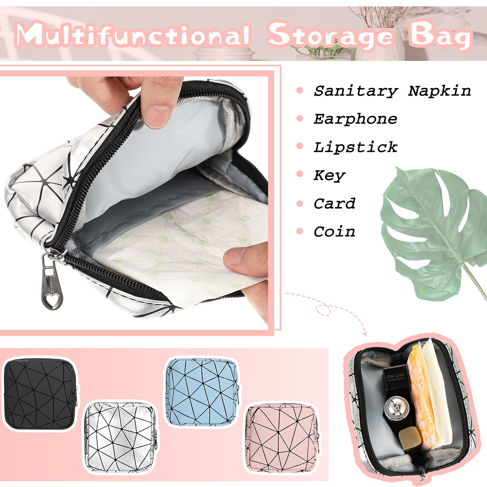 Weewooday 4 Pcs Small Quilted Makeup Bag Travel Cosmetic Makeup Bags Organizer Sanitary Napkin Storage Bag Floral Cotton Coquette Aesthetic Toiletry Bags for Women Girls(5x5x1.6inch,Classic)