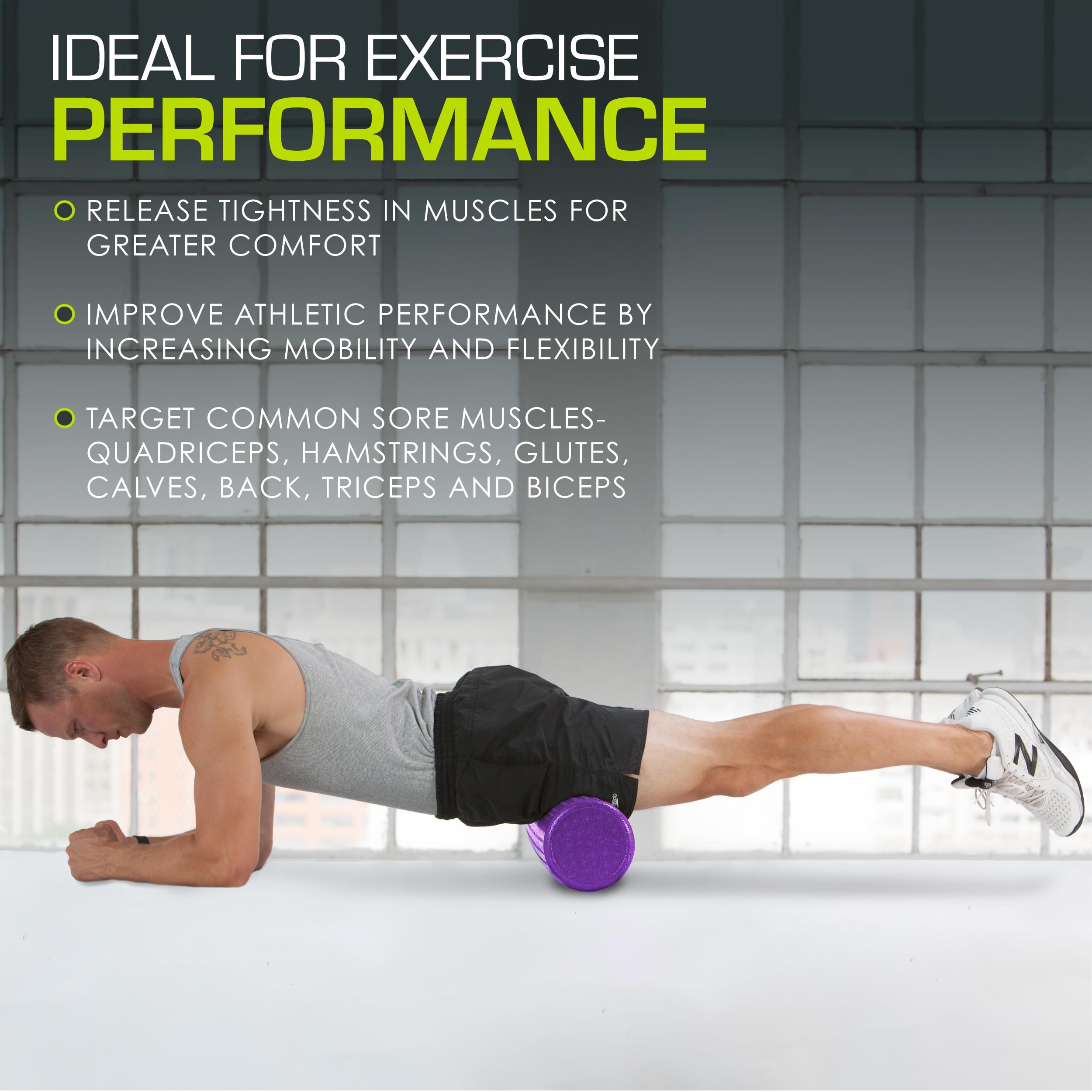 ProsourceFit High Density Foam Rollers 12 - inches long, Firm Full Body Athletic Massager for Back Stretching, Yoga, Pilates, Post Workout Trigger Point Release, Purple