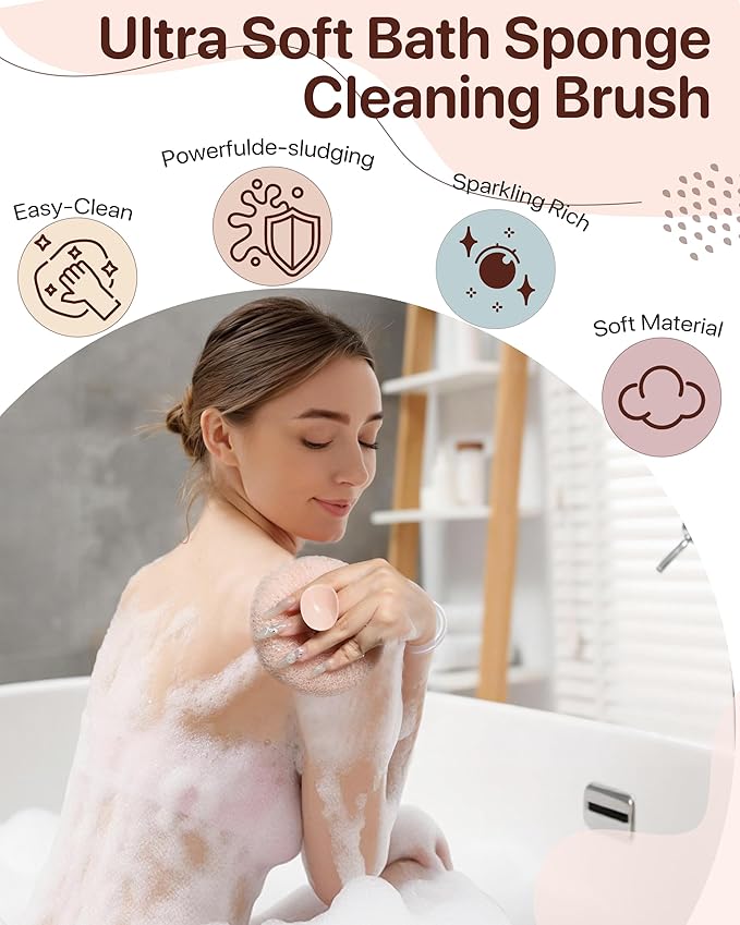 Super Soft Sunflower Suction Cup Bath Ball, New Upgraded 2-in-1 Sunflower Ball Exfoliating Bath Sponge Cleaning Brush, Mesh Shower Body Sponge Accessories for Women, Men (Cyan+Pink)
