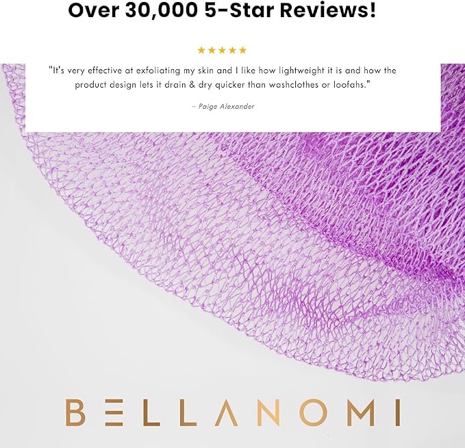 BELLANOMI African Exfoliating Net Sponge, Authentic African Bath Sponge, Ethically sourced from Nigeria, 45 inches Long, Back Scrubber for Daily use (Lilac)