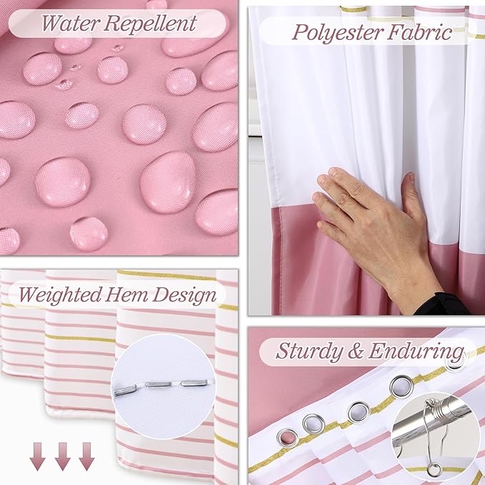 InnJoey Bathroom Set - Bathroom Sets with Shower Curtain and Rugs, 25PC Bathroom Accessory Set, Pink Bathroom Accessories Set with Trash Can, Soap Dispensers