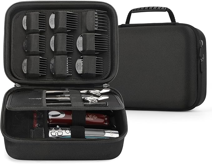 MOSLA Hard Barber Accessories Case for Hair Clippers, Mens Hair Cutting Barber Supplies Holder Organizer Storage Bag for Hair Cutting, Guard Grooming Kit (Nylon Black)