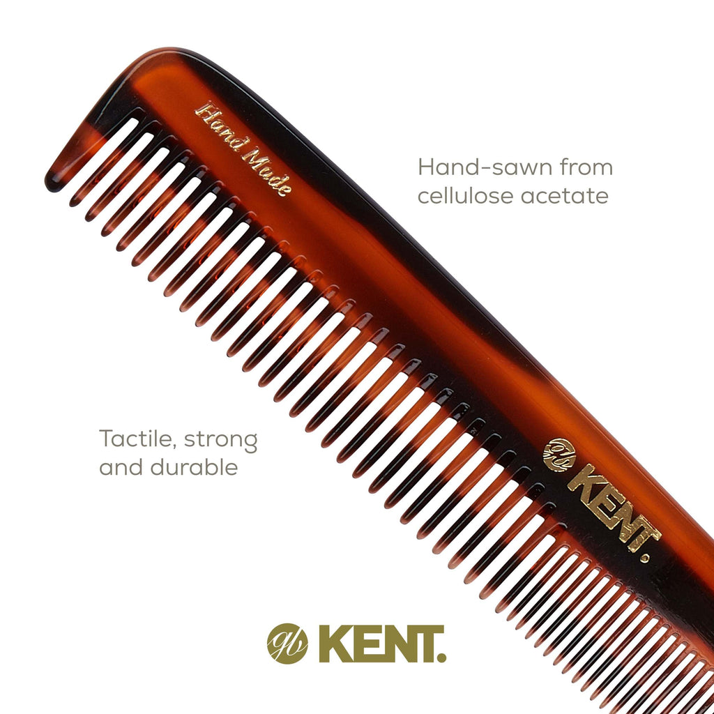 Kent 9T Tortoiseshell Fine and Wide Tooth Comb - Large Handmade and Saw-Cut Detangler for Wet Hair - Durable Grooming for Men and Women - Made in England