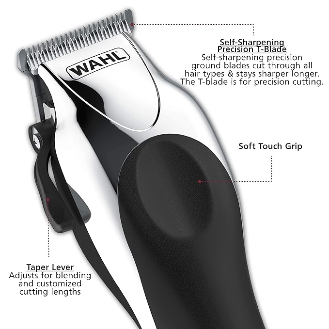 Wahl Clipper USA Deluxe Corded Chrome Pro,Complete Hair and Trimming Kit,Includes Corded Clipper,Cordless Battery Trimmer,and Styling Shears,for a Cut Every Time - Model 79524-5201M,(Pack of 5)