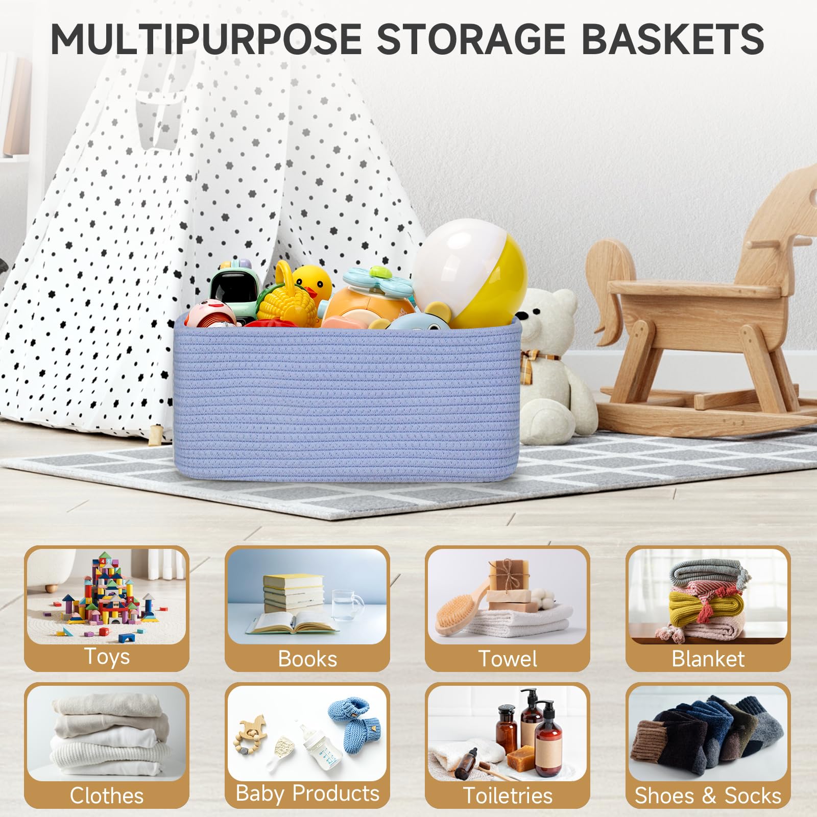 3 Pack Small Storage Baskets for Organizing, 11.8×7.8×5.1", Sky Blue