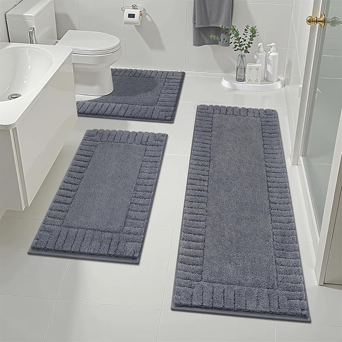 Pauwer Bathroom Rugs Sets 3 Piece, Microfiber Bath Mat Set, Dark Grey