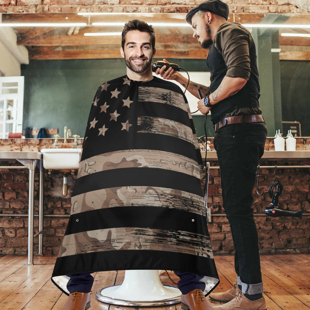 Visesunny Barber Cape with American Flag & Desert Camouflage - Polyester Hair Cutting Salon Apron, Anti-Static, Water-Resistant Shaving Cloth & Beard Shaving Bib