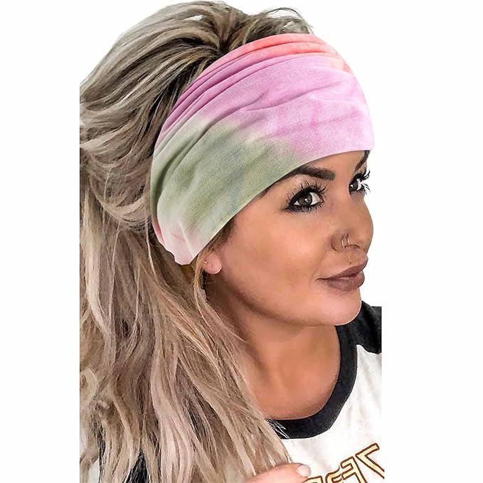 Wide Headbands For Women Non Slip Head Wraps Tie Dye Turban Headband Knotted Headband Soft Boho Headbands Workout Head Scarf Large Bandanas African Hairbands Cotton Hair Accessories For Women