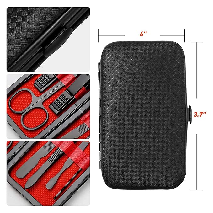 Manicure Set Pedicure Kit Womens Nail Clippers Set 32 in 1 Professional Grooming Care Tools Nail Kit Including Facial, Fingernails and Toenails Care with Travel Case Women (Red_7 Pieces)