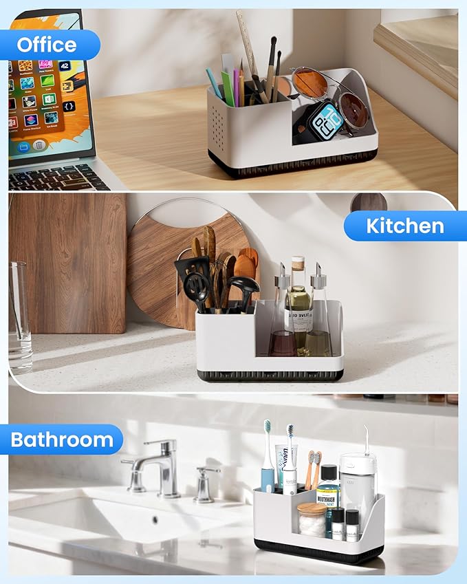 Homtalker Toothbrush Holders for Bathroom Counter - Detachable Bathroom Organizer and Storage Electric Toothbrush and Toothpaste Holder, Bathroom Decor Accessories for Countertop, Shower, Sink