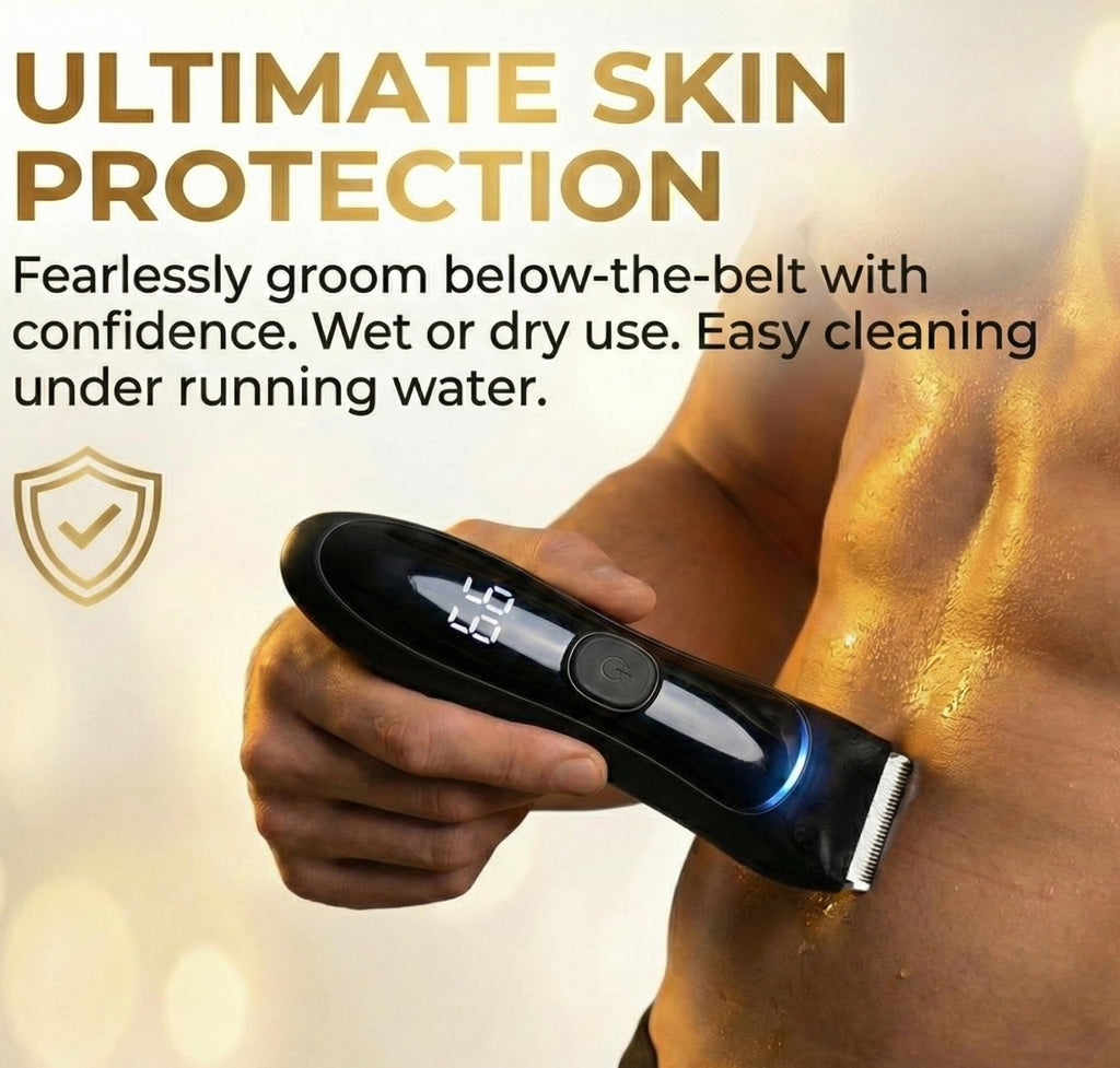 Bekhic Manscape Groin & Body Hair Trimmer for Men – Waterproof Pubic Hair Shaver & Ball Groomer with LED Light – No-Nick Ceramic Blade, 90-Min Runtime, Cordless Wet/Dry Clipper for Sensitive Skin