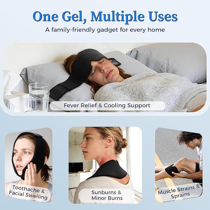 Cooling Gel Eye Mask Sleep: FSA -HSA Eligible, Cold Compress for Puffy Eyes & Migraine Relief - Reusable Gel Weighted Sleeping Mask for Dark Circles & After Surgery, Eye Care,Ice Pack for Eyes, Black