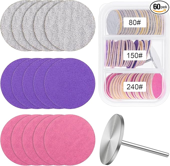 Sanding Paper Discs with Metal Nail Drill Bit Foot Sandpaper Discs 25mm Foot File Sandpaper Discs #80#150#240 Grits for Manicure Pedicure