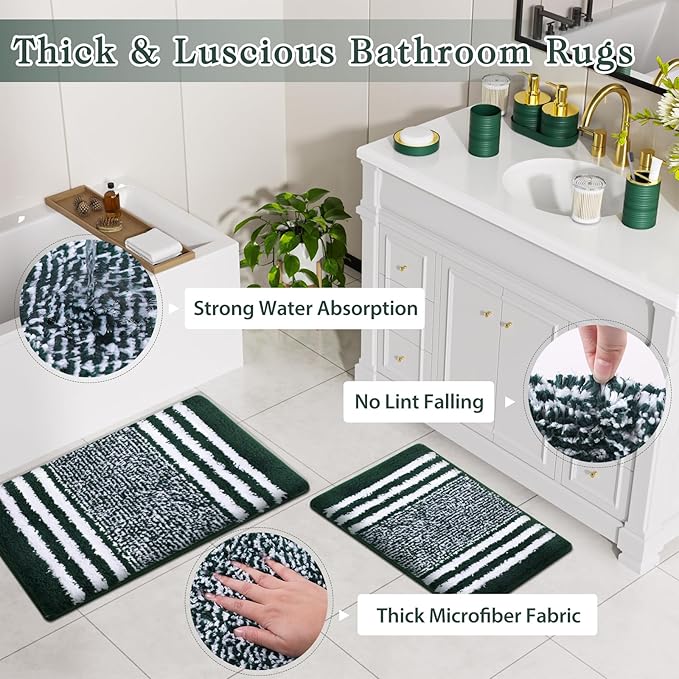 InnJoey Bathroom Set - Bathroom Sets with Shower Curtain and Rugs, 25PC Bathroom Accessory Set, Green Bathroom Accessories Set with Trash Can, Soap Dispensers