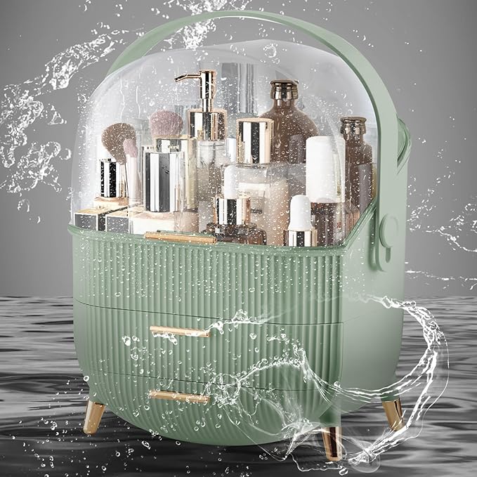 XAIODRAGONSKY Egg Makeup Organizer, Egg Shape(Oval) Makeup Storage Box Countertop Portable Vanity Cosmetics Organizer