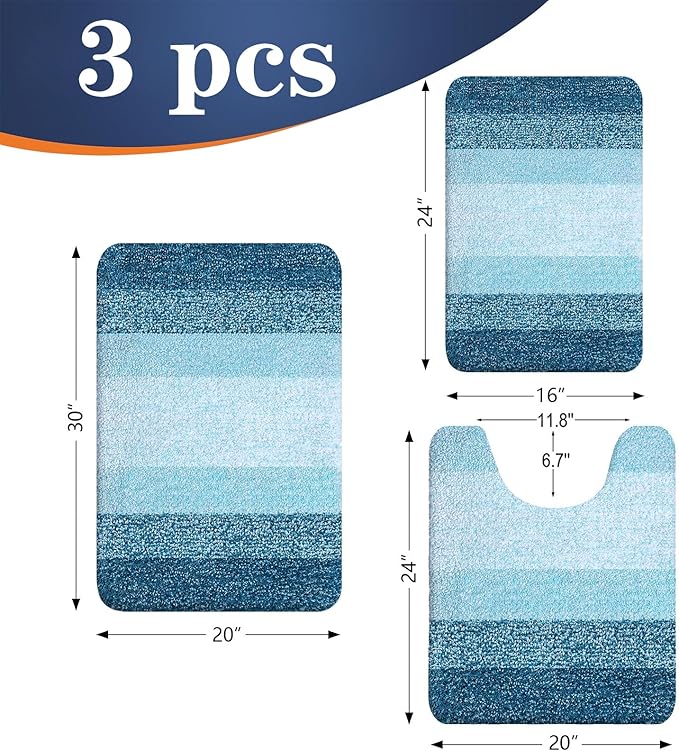 OLANLY Microfiber Bathroom Rugs Sets 3 Piece, 30"x20"+24"x16"+24"x20"