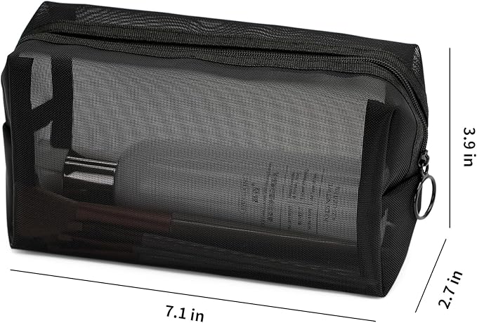 TOPASION Portable Mesh Makeup Bag with Zipper Small Travel Toiletry Bag Lightweight Cosmetic Pouch (Black Square)