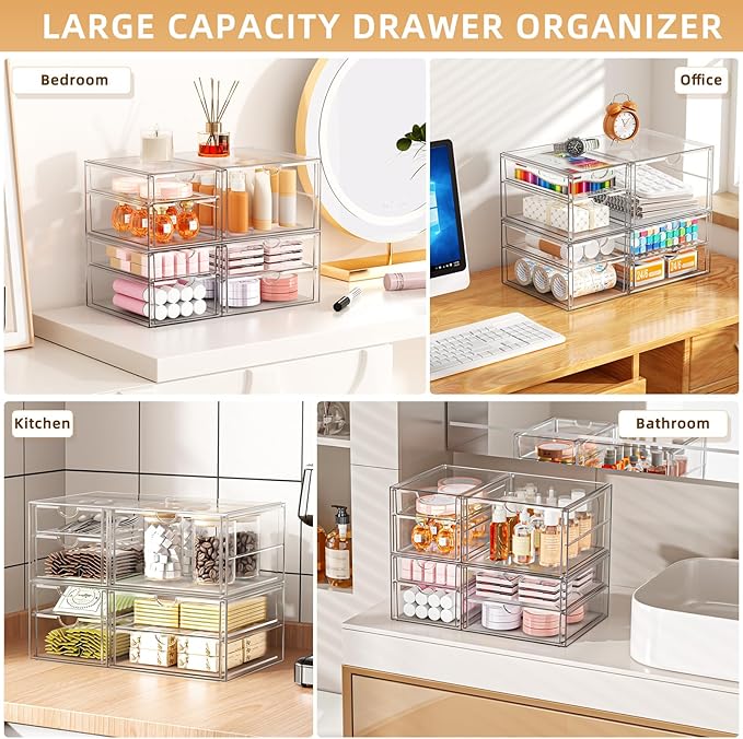 Stackable Storage Drawers, Acrylic Organizers,7 Drawers