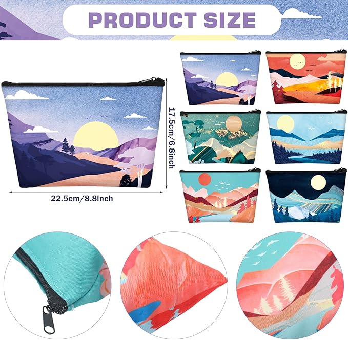 Sweetude 12 Pcs Mountain Makeup Bags Bulk Colorado Gifts Portable Mountain Travel Cosmetic Bags with Zipper Waterproof Portable Roomy Travel Toiletry Organizer Storage Beauty Pouch for Women Gifts