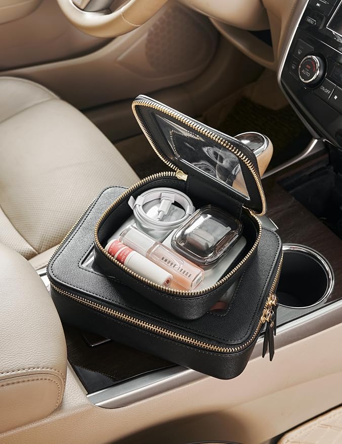 Popvibe Clear Makeup Case Toiletry Bag Travel Medium Clear Cosmetic Bag with Zipper, Make Up Bag Organizer Traveling TSA Approved Transparent Bag Car for Essentials, Mini & Medium, Black