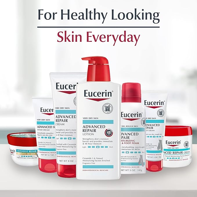 Eucerin Advanced Repair Body Lotion, 16.9 FL OZ Pump Bottle, and Eucerin Advanced Cleansing Body Wash and Face Cleanser, 16.9 FL OZ Bottle, Dry Skin Relief Bundle