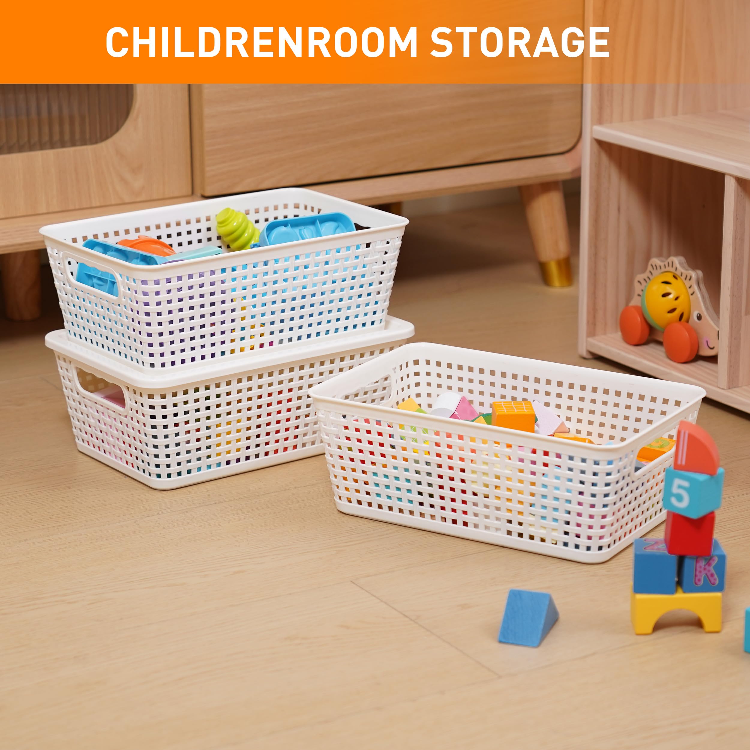 Anywish Plastic Storage Baskets With Lid, Storage Bins for Organizing, Stackable Decorative Containers for Shelves Drawers Desktop Closet Playroom Classroom Office, 8 Pack-White