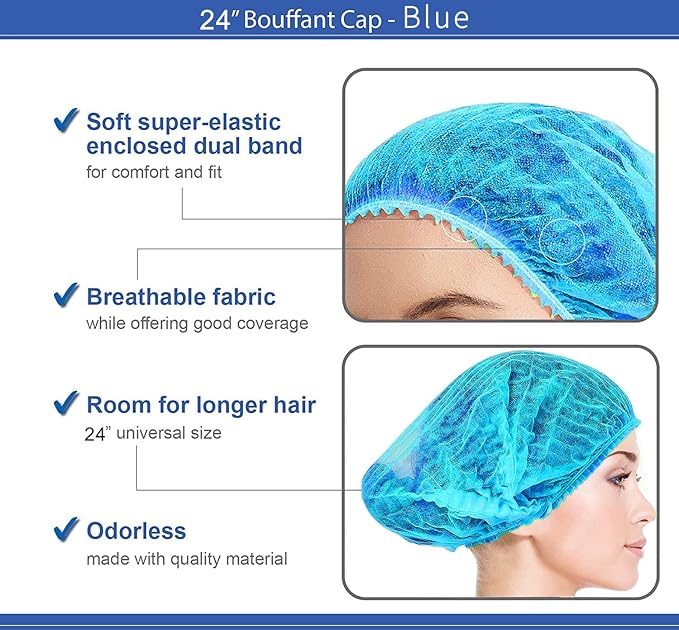 Disposable Bouffant Caps 100pcs,24inches Hair Net, Elastic Dust Cap for Food Service,Salon,Spa,Kitchen Head Cover