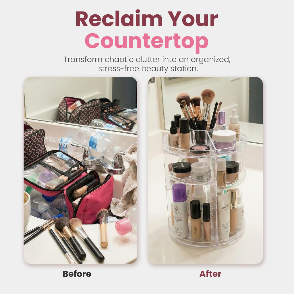Masirs 360 Rotating Makeup Organizer Countertop, Adjustable Shelf, Clear