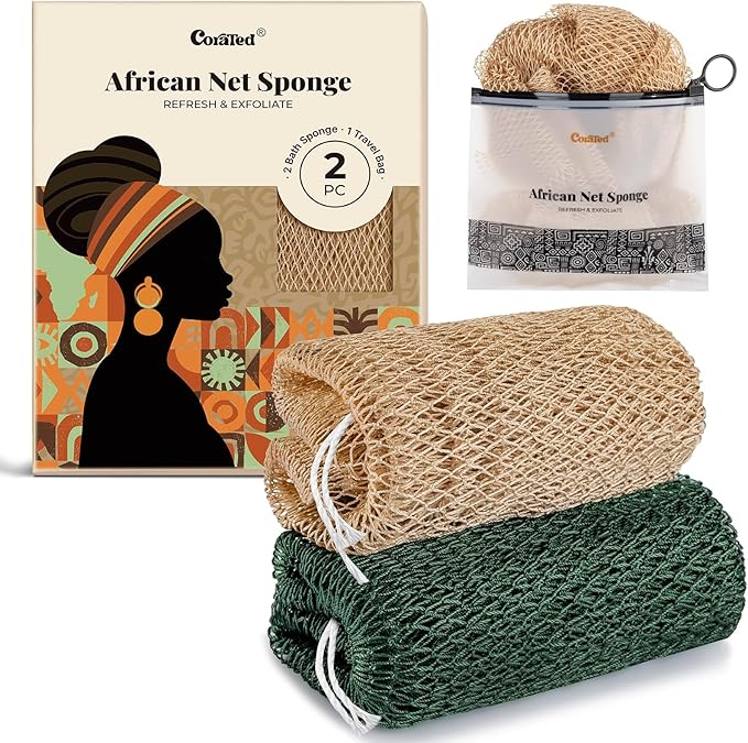 CORATED African Net Sponge Authentic, Shower Loofah Exfoliating Bath Sponge