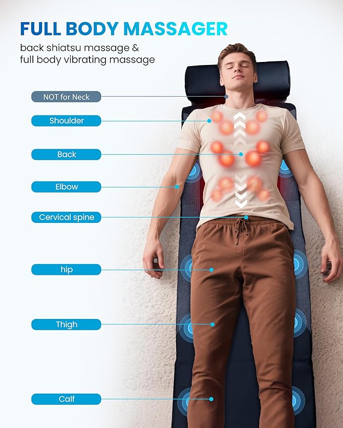 COMFIER FSA Shiatsu Full Body Massage Mat with Heat, HSA Eligible Graphene Heating Back Massage Pad for Pain Relief Deep Tissue Kneading & Vibration, Chair Massager for Bed, Ideal Gifts for Men Women