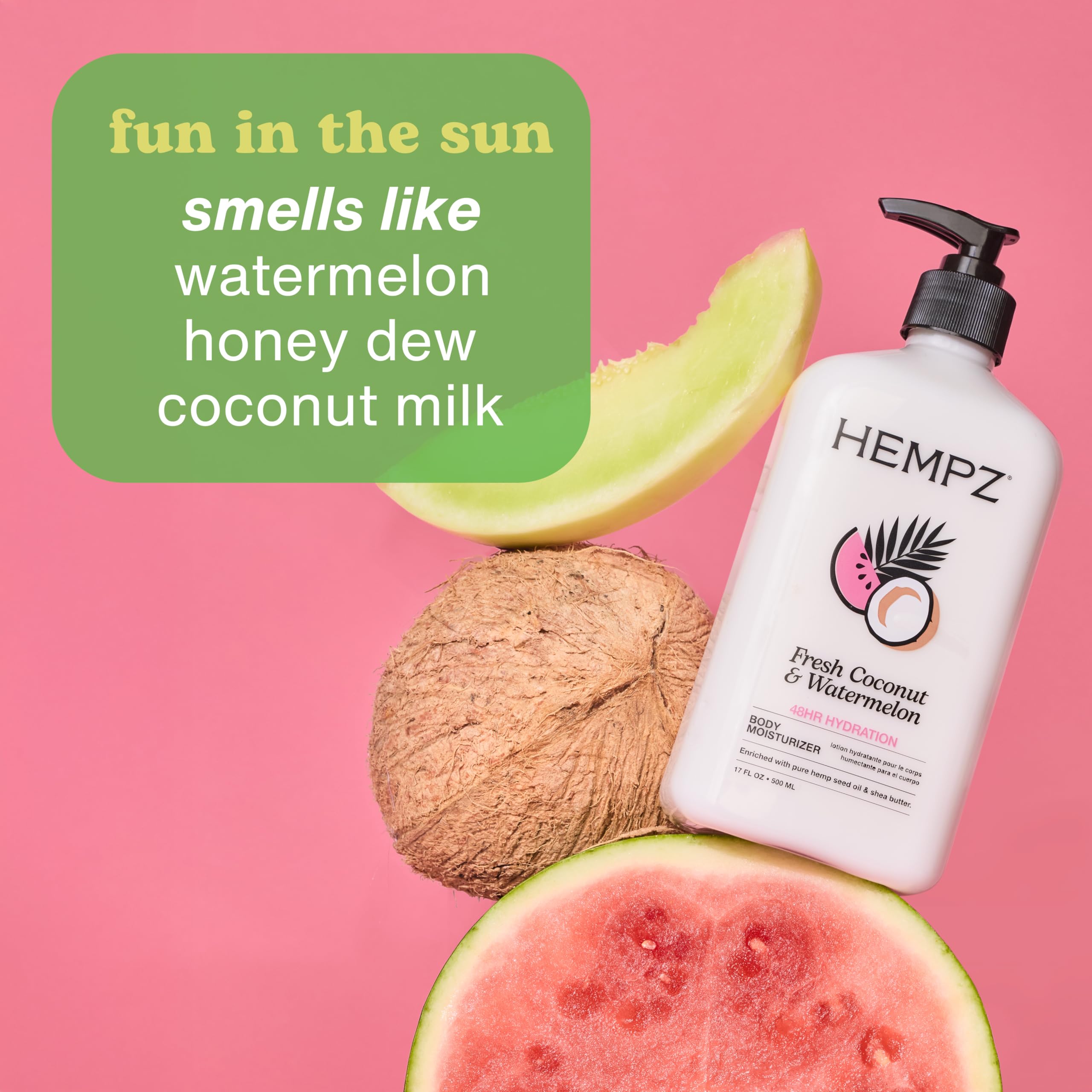 Hempz Body Lotion - Fresh Coconut & Watermelon Daily Moisturizing Cream, Shea Butter Body Moisturizer - Skin Care Products, Hemp Seed Oil - Large